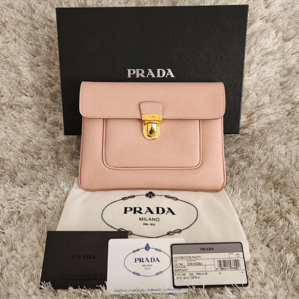 AUTHENTIC PRADA Contenitori Piatti Pink Orchidea Saffiano Clutch